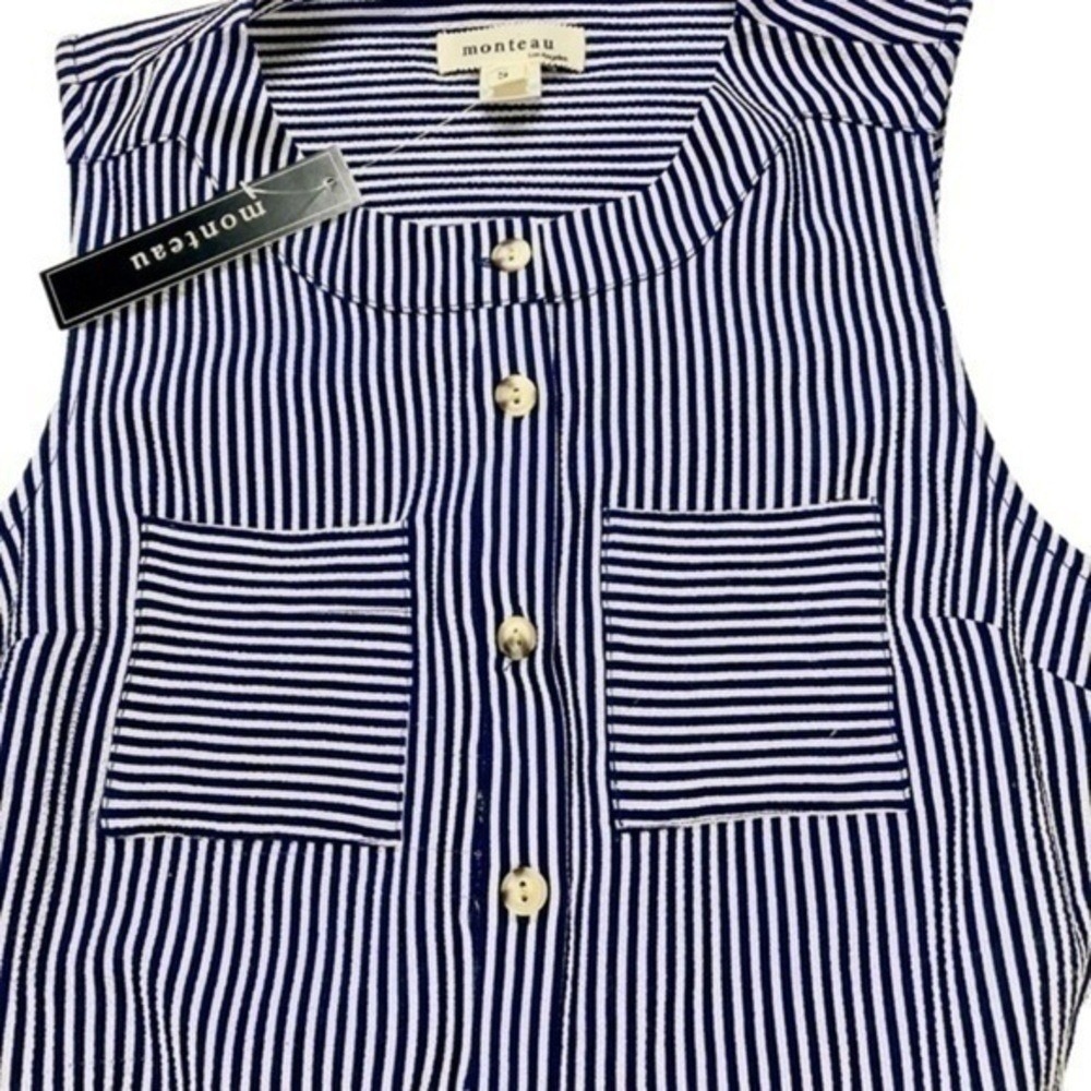 Monteau Striped Button Front Midi Shirt Dress Women S Navy White Office Chic New - Picture 3 of 12